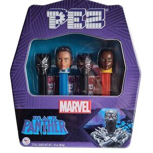 PEZ Marvel Black Panther Gift Set 4 Dispensers 6 Candy Rolls Reusable Tin NEW